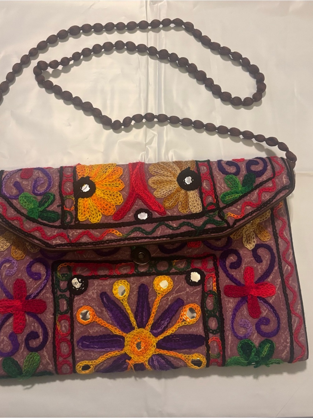 Banjara Embroidered Floral Clutch with Beaded Strap - Multicolor